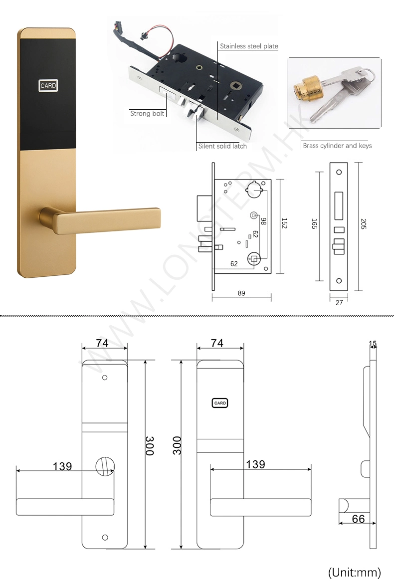 Gold Color Electronic RFID Card Key Wireless Smart Hotel Door Lock