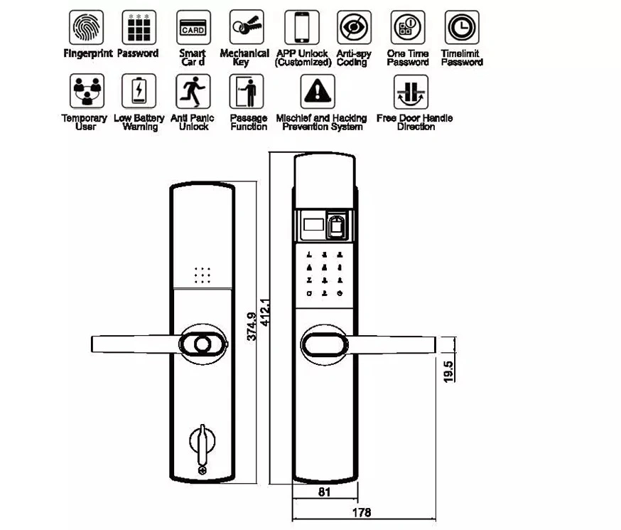 Safety Keyless Fingerprint Passward Entry Door Handle Electronic Smart Lock