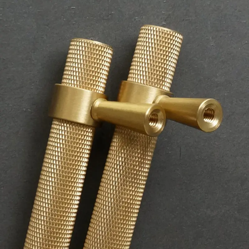 Factory Selling Cabinet Door Knurled Handles Gold Kitchen Drawer Brass Pull Handle