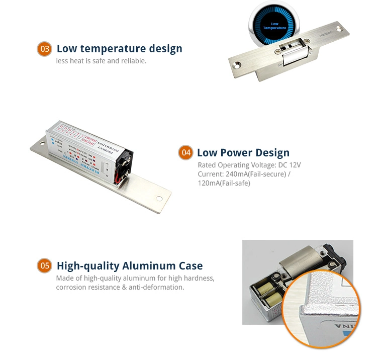 Fail-Secure / Fail-Safe Stainless Steel Narrow Mouth Standard -Type Swinging Glass Door Lock for Double Door for Wooden Aluminum Glass Fireproof Metal Door