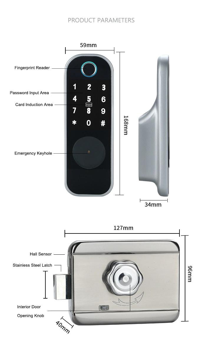 Home Apartment Tuya Tt Lock APP Smart Lock Waterproof Fingerprint Biometric Keypad Digital Door Lock