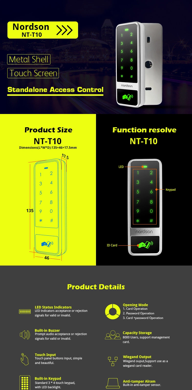 Standalone Metal Shell Touch Screen Weigand Access Control with Management Card