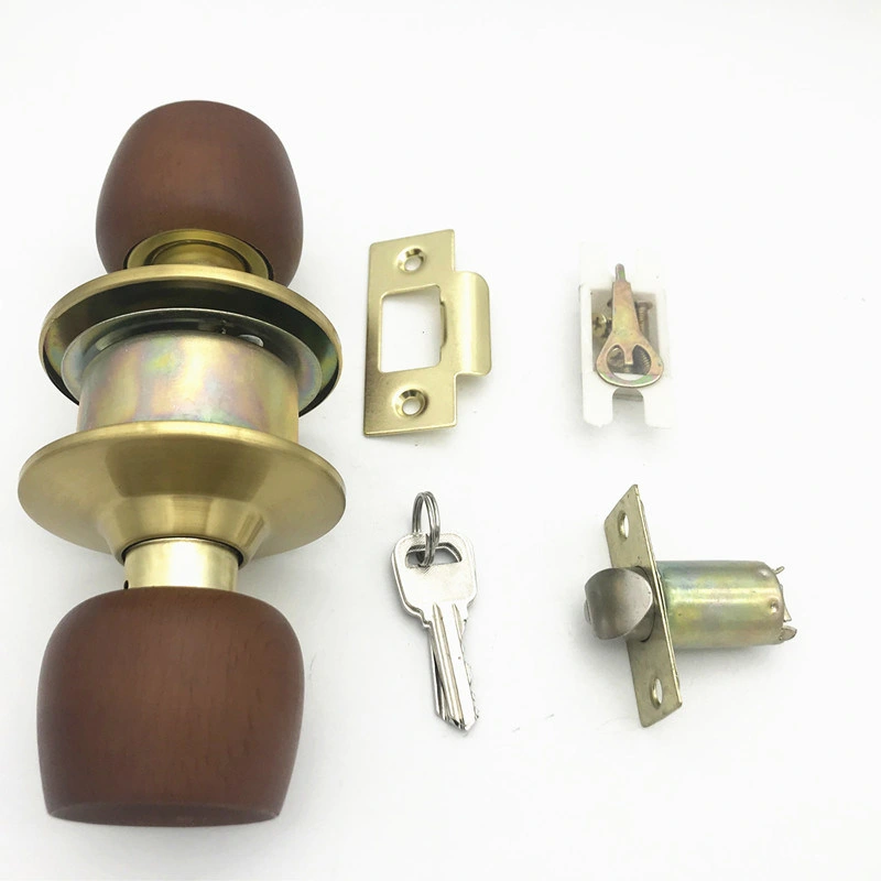 Home Hardware Bedroom Door Lock Wooden Round Tubular Knob Door Lock with Brass Key