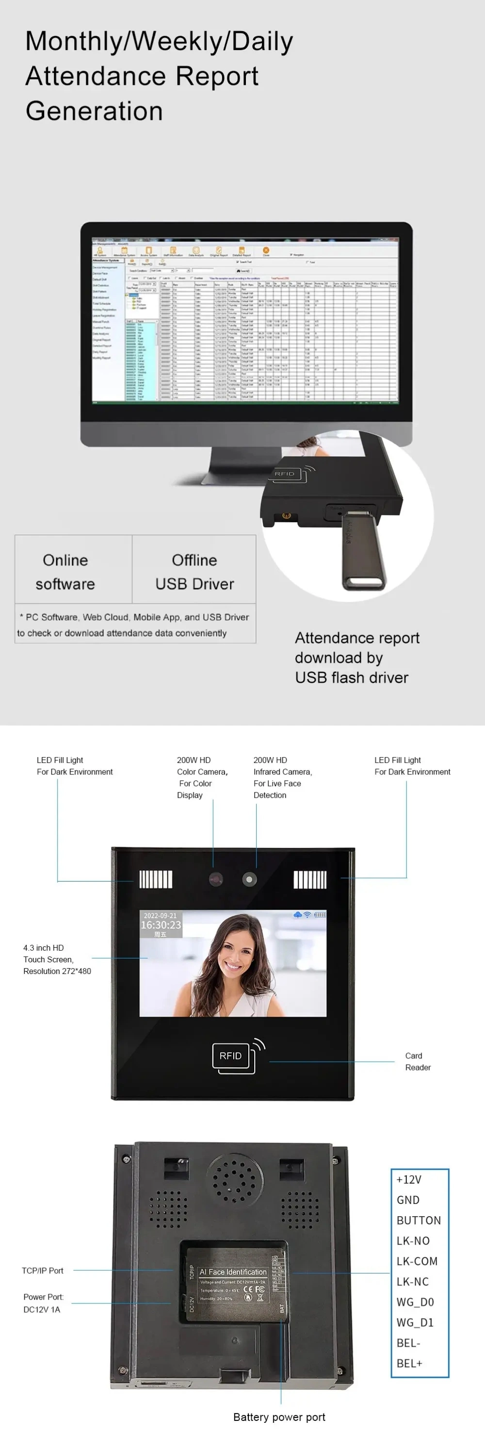 Smart Touch Screen Sdk Qr Biometric Facial Recognition Attendance Access Control System Face Recognition