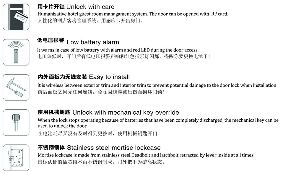 Golden Color Keyless RFID Smart Electronic Digital Hotel Wooden Door Lock