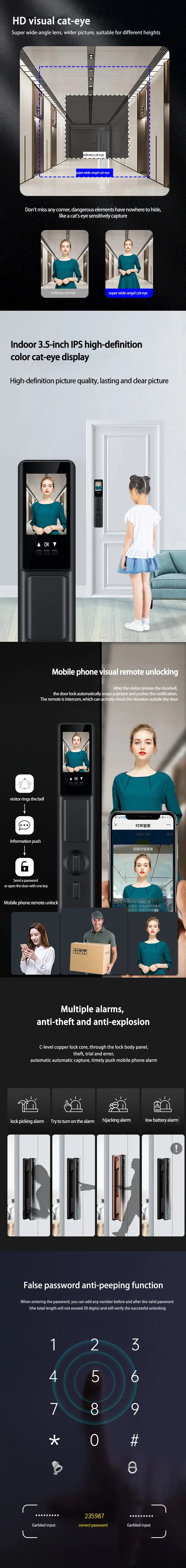 Wholesale Custom Multi-Language 3D Face Recognit Phone Tuya APP Remote Control Password Camera Full Automatic Security Gate Smart Door Locks