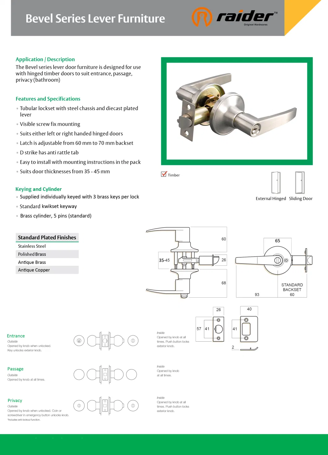 Heavy Duty Lever Lock, Door Lock, Zinc Alloy Handle Lock for Security