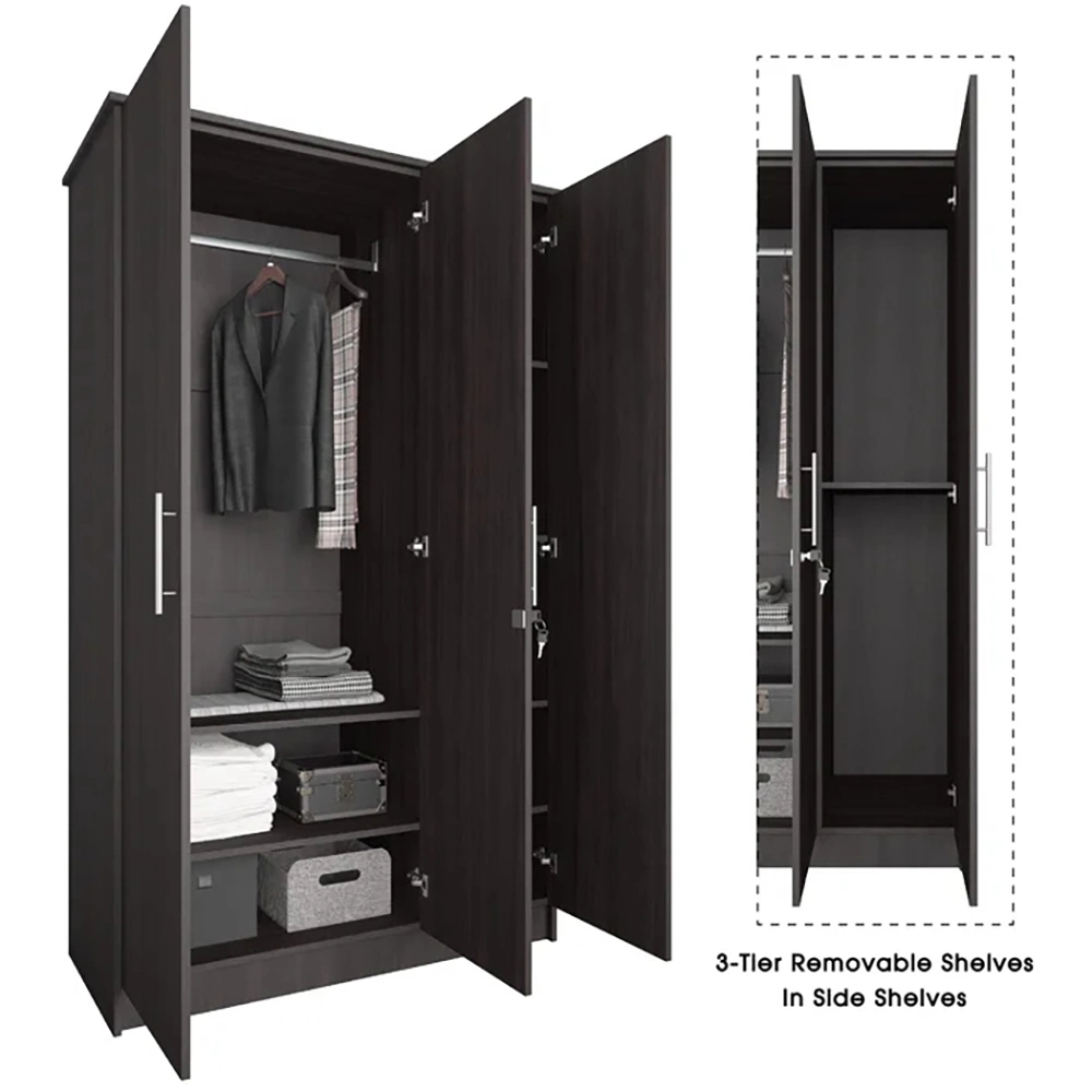 Wooden 3 Doors Large Locker Wardrobe Wholesale with Rod/Shelf/Lock