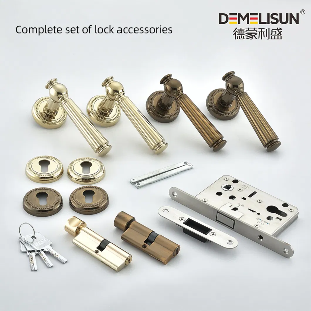 Wenzhou Liwng Luxury Door Handles Golden Polishing Interior Bedroom Handle Lock Set