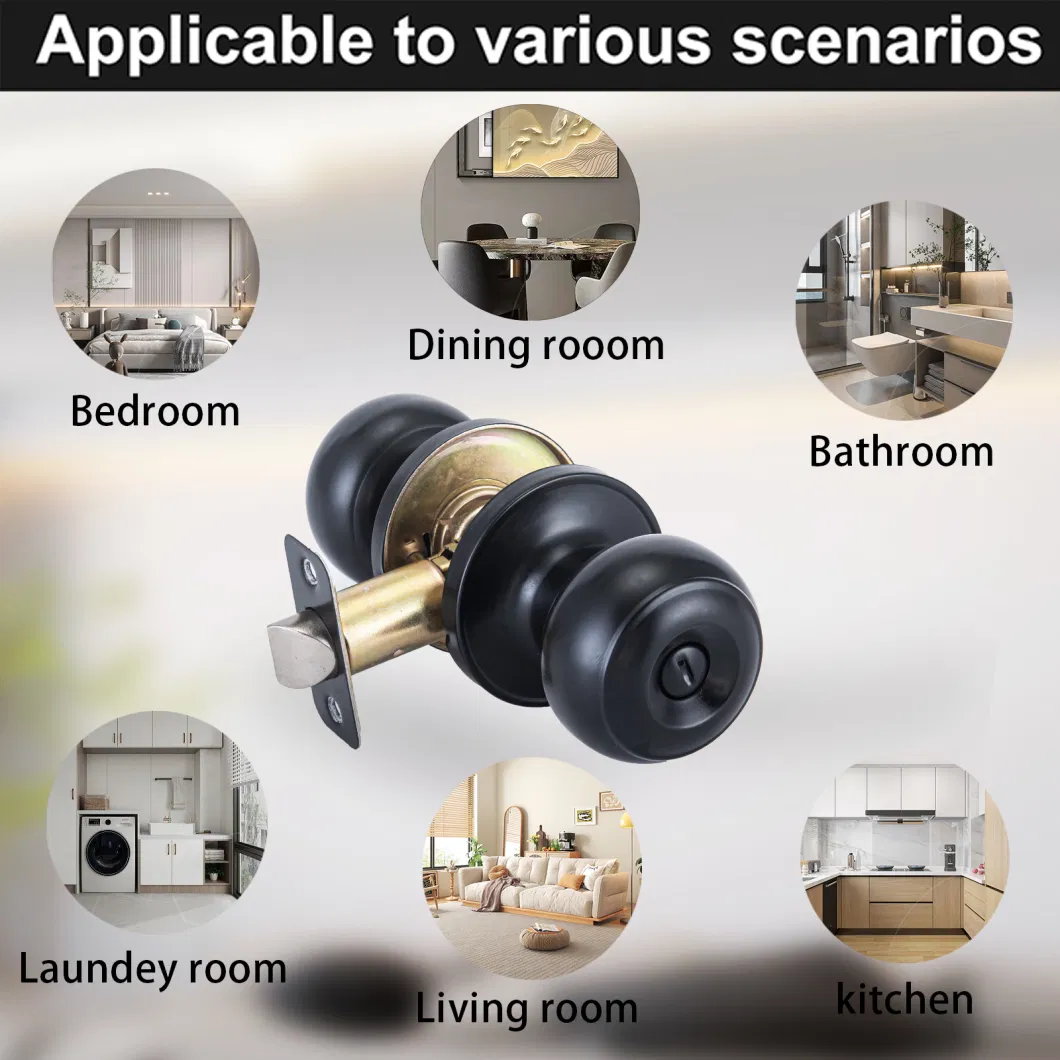 Black Knob Ball Privacy Door Handle Tubular Knobset Lock Bathroom Lock