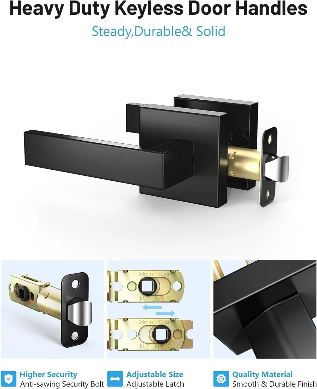 Passage Door Handle Matte Black Closet Hallway Door Lever Set Interior Reversible for Right &amp; Left Door