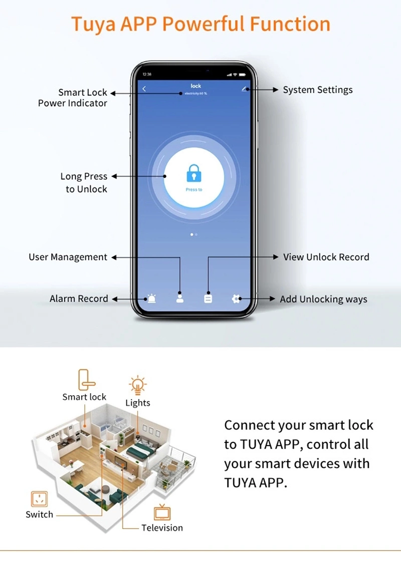 Tuya Waterproof Smart Door Lock Double Sides Unlocking Fingerprint Door Lock Digital Lock for Smart Home Gate Metal Door Aluminum Sliding Door Swing Door