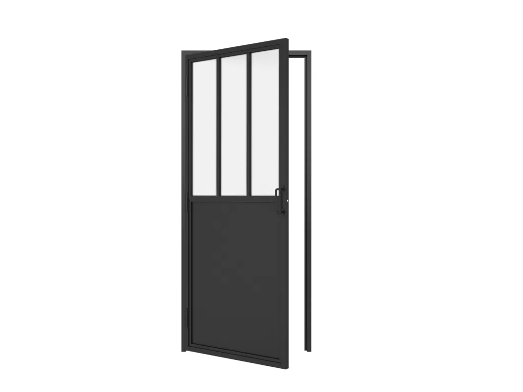 Steel Framed Tempered Glass Swing Door with Handle or Lock for Bathroom