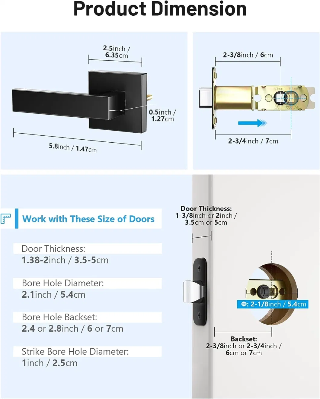 Passage Door Handle Matte Black Closet Hallway Door Lever Set Interior Reversible for Right &amp; Left Door