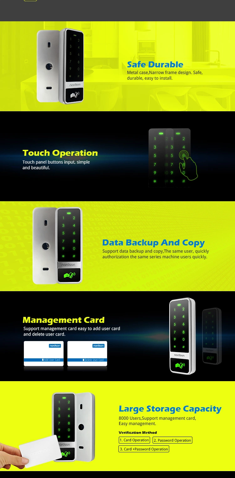 Standalone Metal Shell Touch Screen Weigand Access Control with Management Card