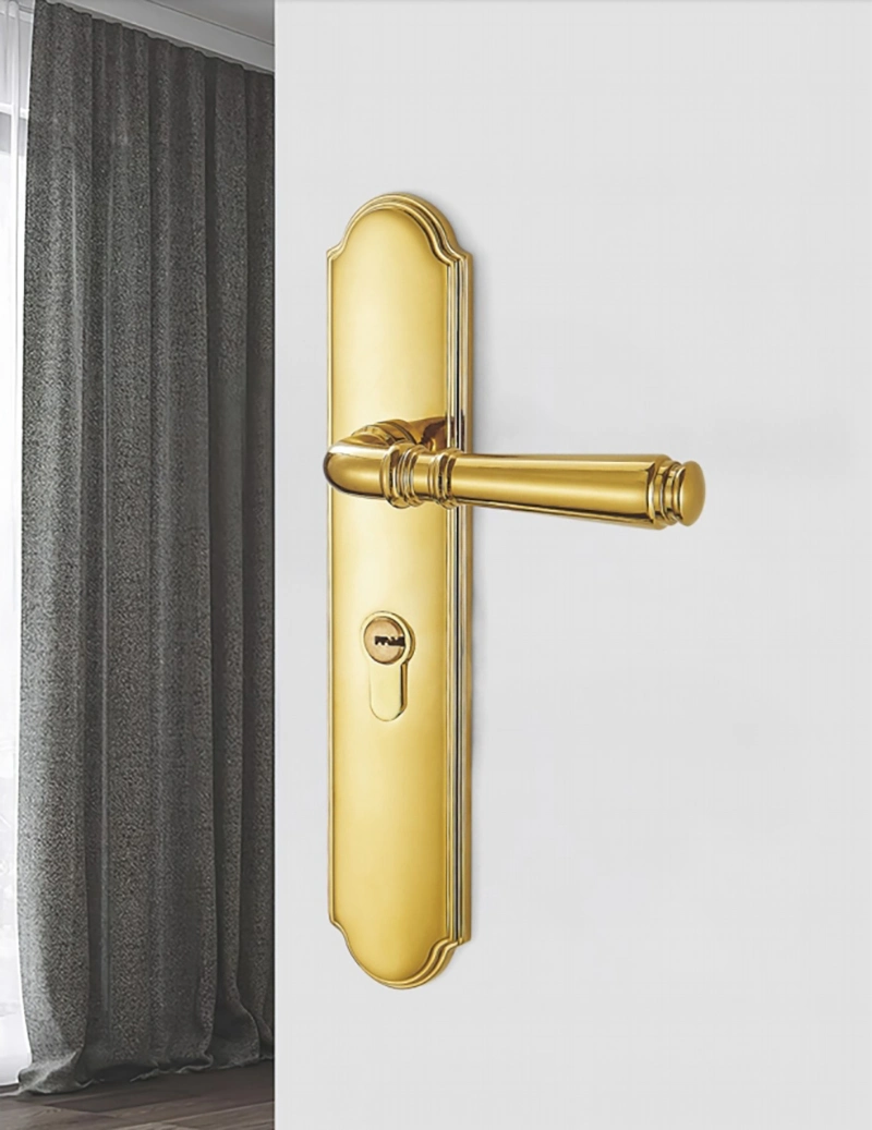 Brass Plate Door Lock Sets Lever Handle for Bright Gold Privacy Interior