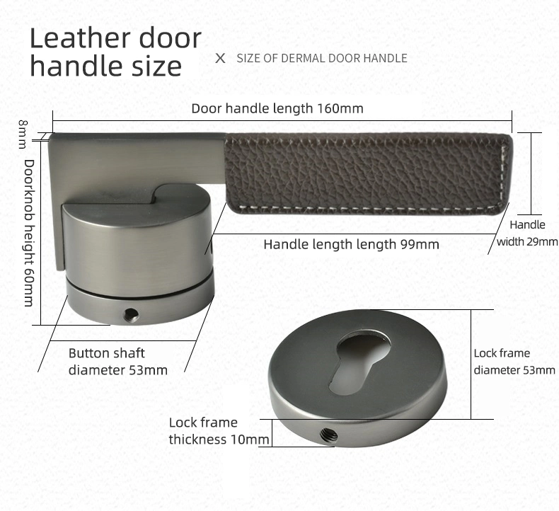 High Quality Zinc Leather Living Room Interior Wooden Door Lever Lock Handle