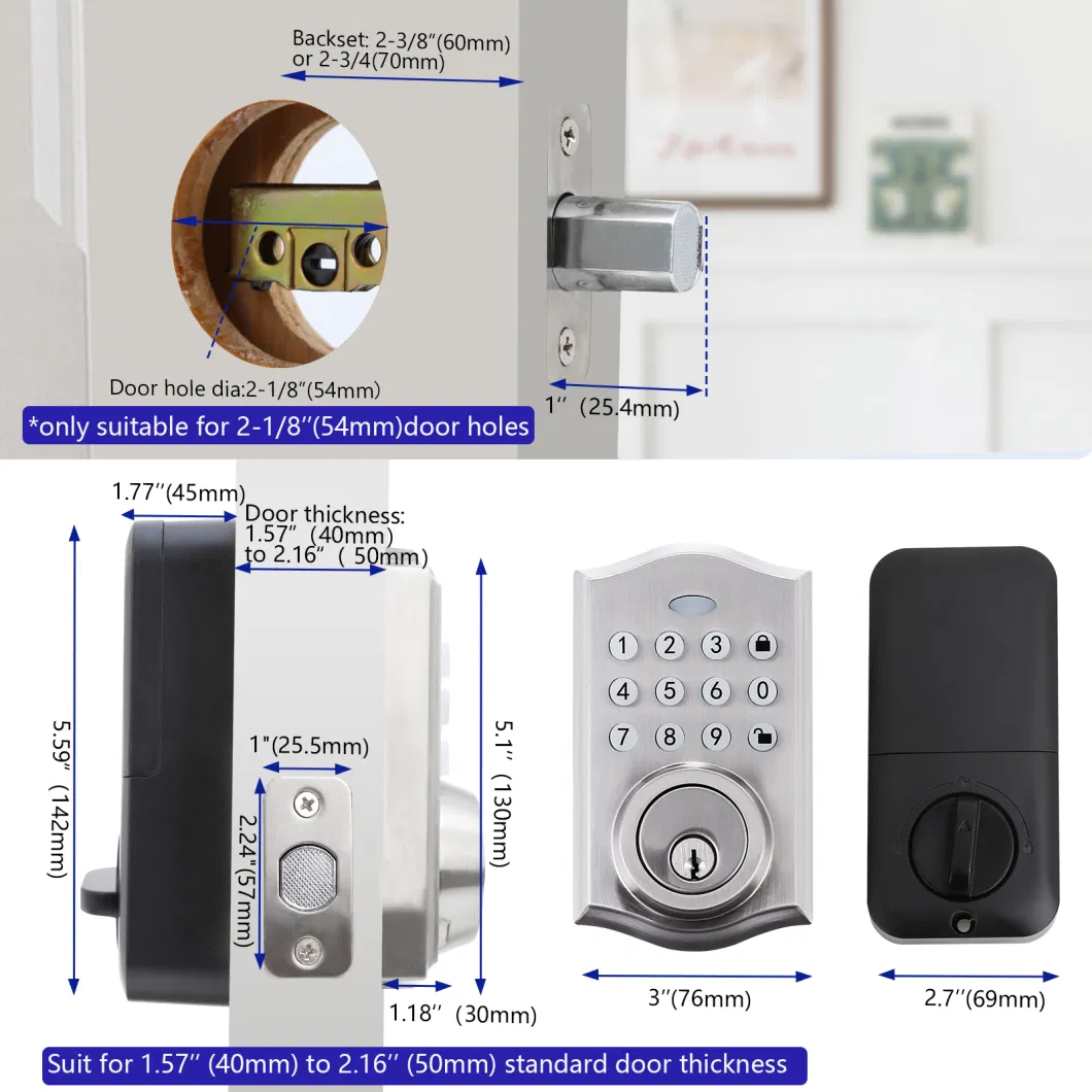 Front Door Handleset Smart Deadbolt Keyless Door Handle Key Lock Combination Lock Zinc Alloy Satin Nickel