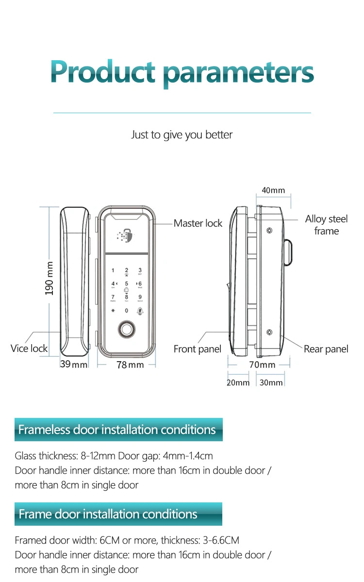 Security Glass Door Keyless Ttlock Fingerprint Digital Cerradura Intelligente Smart Lock