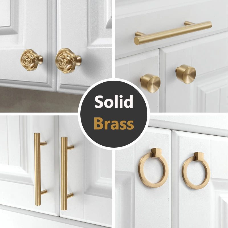 Koppalive Luxury Solid Brass Gold Drawer Pull Knob Kitchen Cabinet Door Handle