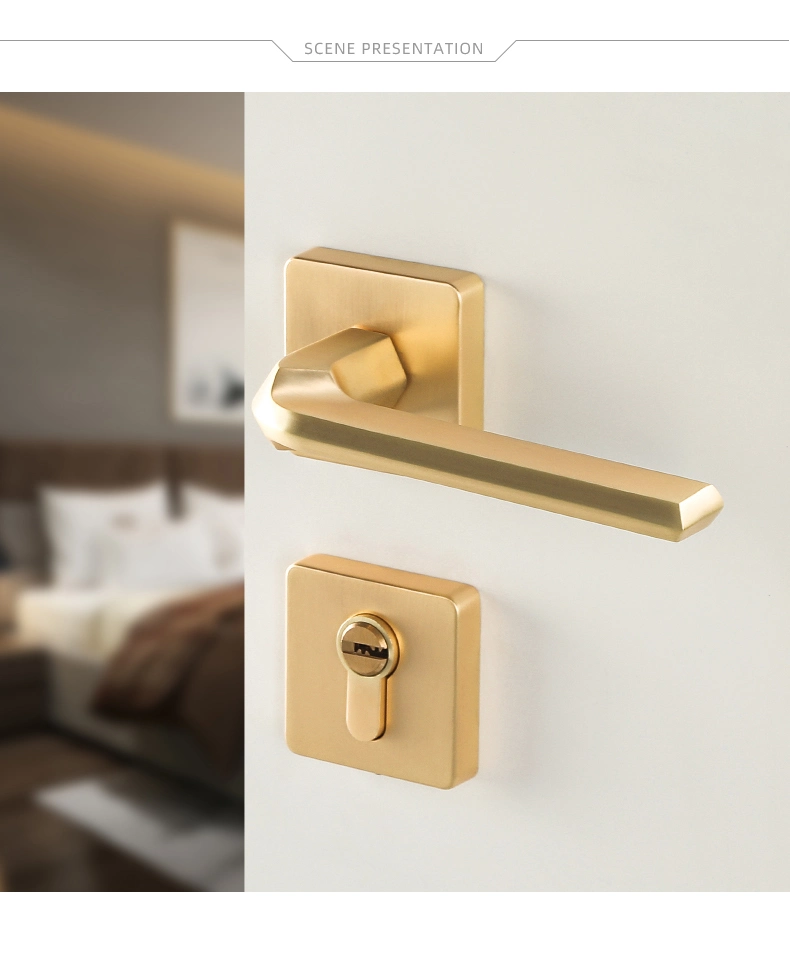 Classic Zinc Alloy American Style Inside Gold Split Set Interior Door Handle with Key Set Silent Lock