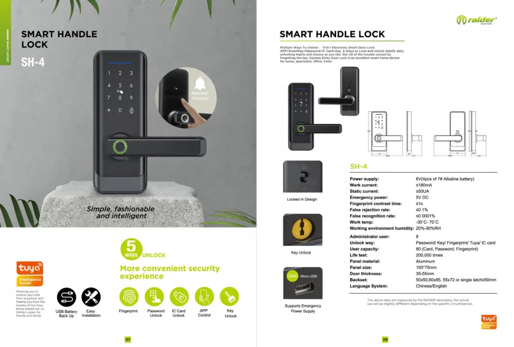 Digital Lock with Fingerprint, Password, Mechanical Key, Smart Door Lock