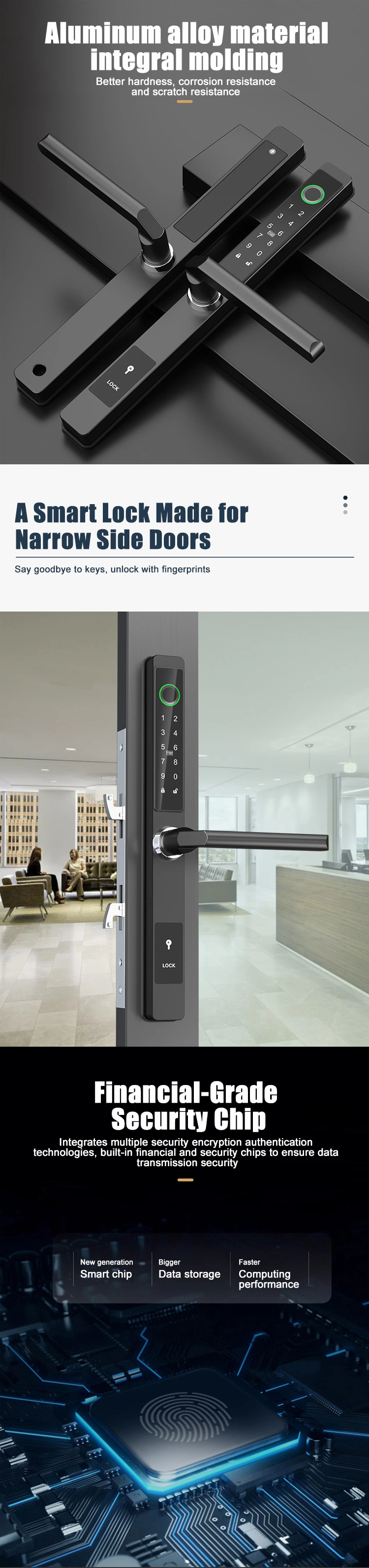 Narrow Door Frame Home Hotel Security Entrance Smart Lock Door with WiFi Fingerprint Key