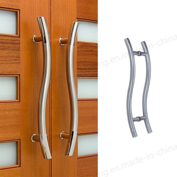 High Quality Stainless Steel Shower Room Door Mirror Satin Curved Glass Door Handle