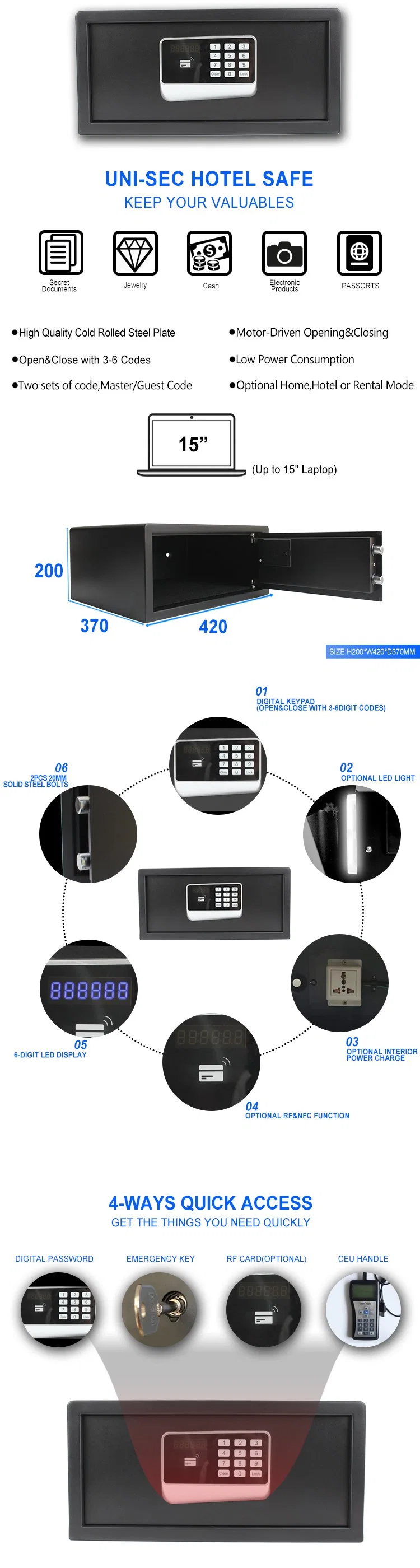 Smart Hotel Safe Electronic Digital Keypad Lock for Safe Box Electronic Security (USS-2042DFS-L)