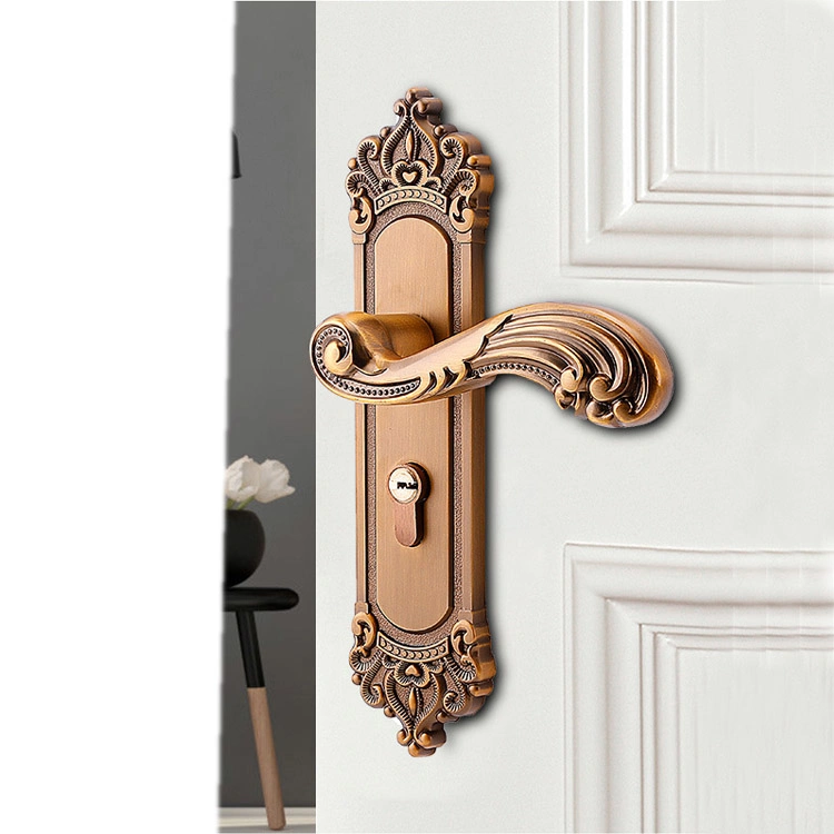 European Style Luxury Gold Mute Room Door Lock Handle with Plate