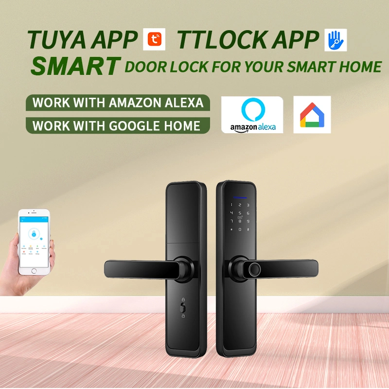 Fingerprint Electronic Door Lock Interior Door Smart Lock Indoor Bedroom Ttlock Tuya Smart Lock with Code Card Keyless Unlocking for Apartment Hotel Condominium