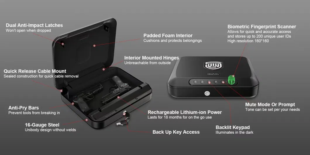 Portable Fingerprint Password Key and Mechanical Key for Unlocking Gun Safe Box