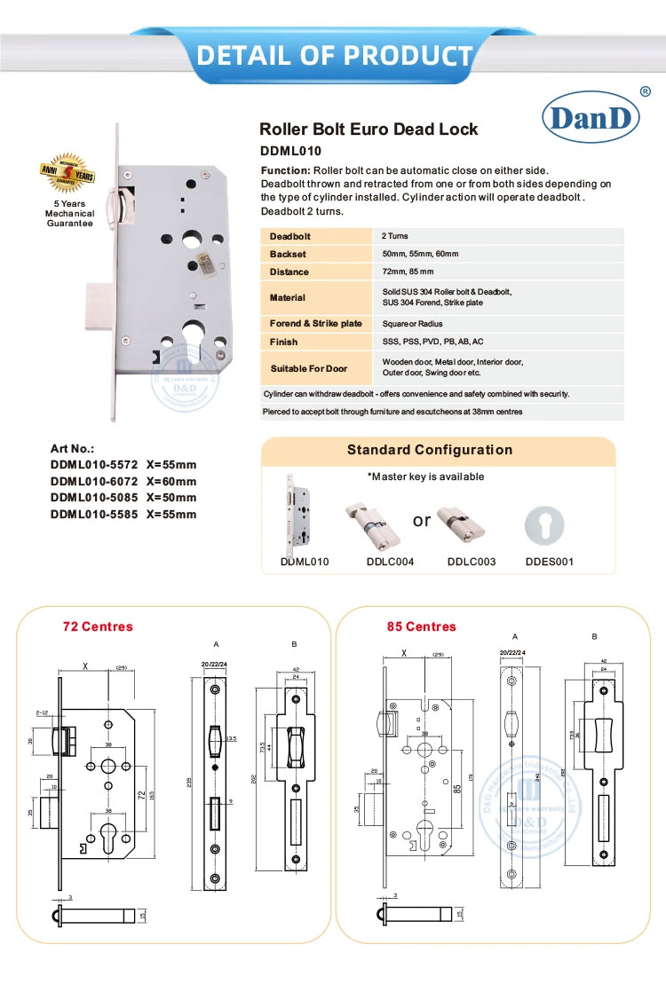 Fire Rated Roller Latch Dead Bolt Hatdware Accessories Door Lock