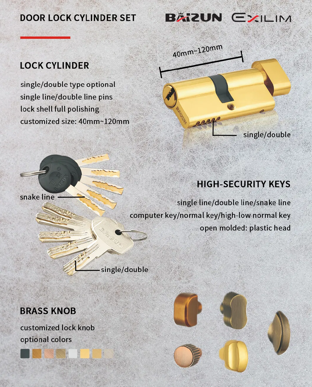 OEM China Factory Double-Row Pins Brass Cylinder Lock for Wooden Door