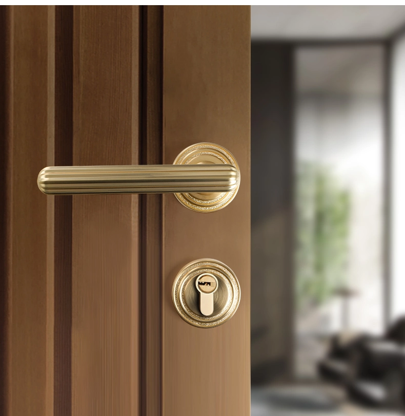 Retro Wholesale Brass Interior Door Locks and Handles Key Cylinder Lock Lever Handle for Wooden Door