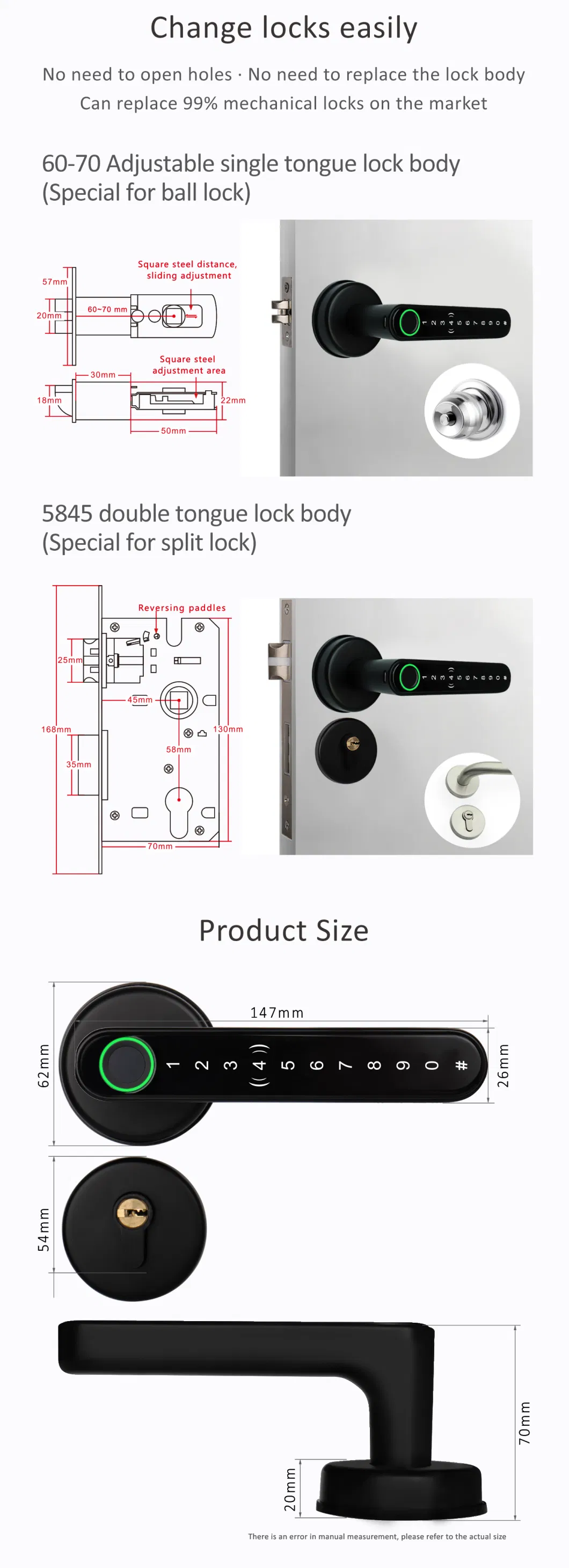 Home Digital Door Lock Level Smart Lock Biometric Keyless Entry Door Handle Fingerprint Lock