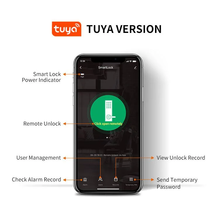 IP54 Waterproof Tuya Smart Electronic Biometric Fingerprint Lock