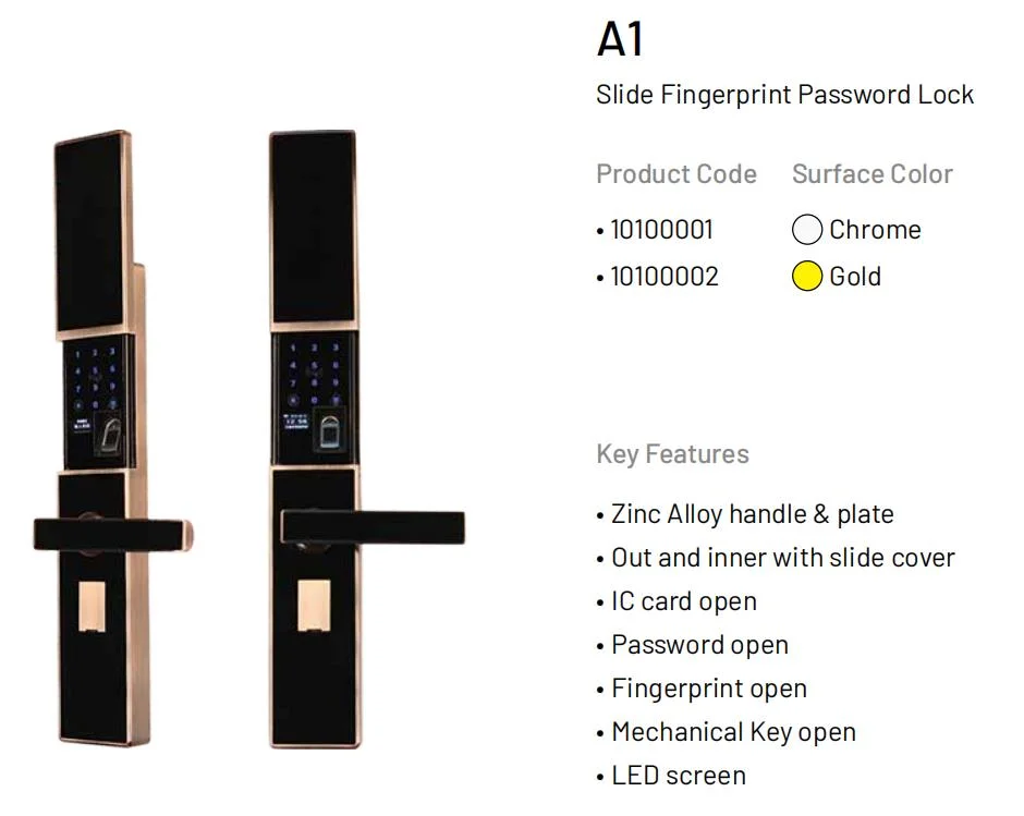 Password Lock C Level Security Smart Lock with Slide Cover Fingerprint Keyless Entry Door Lock