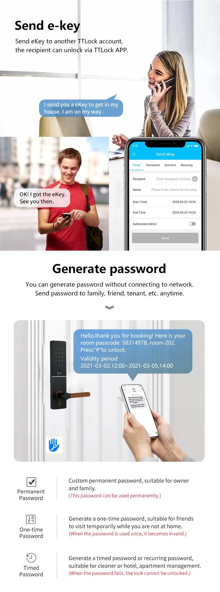 Apartment Keyless Digital Keypad Handle Smart Door Lock with Keys