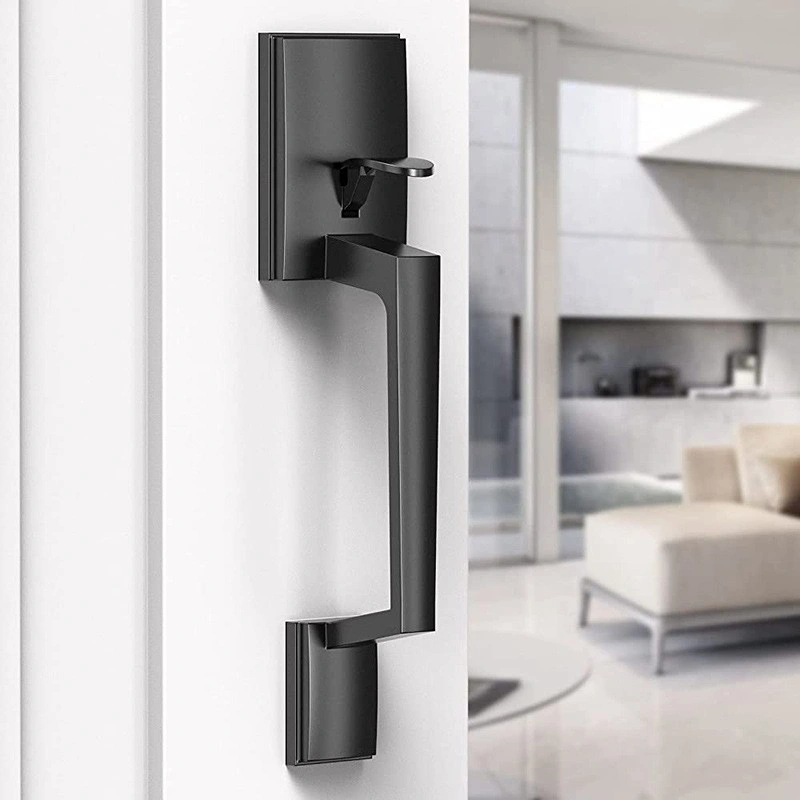 Matt Black Handleset Entry Door Handle Lock Square Single Cylinder Gripset Lower Handle Can Be Used with Smart Locks