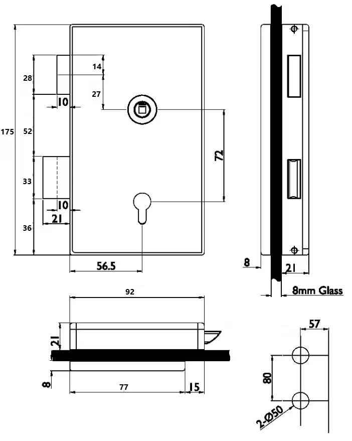 Building Hardware Stainless Steel Safety Door Center Lock Security Glass Door Lock