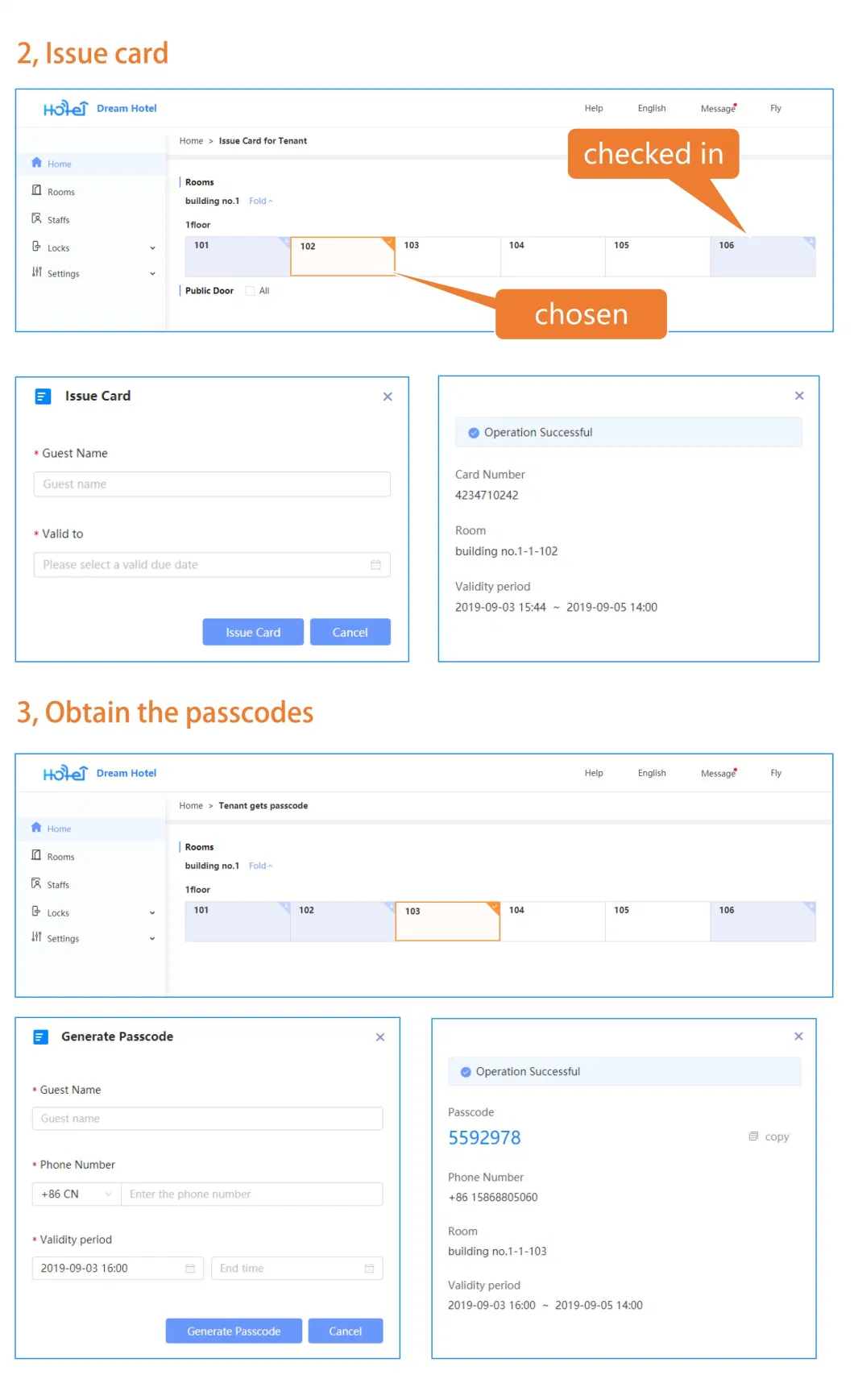 Online Hotel Electronic Digital Card Password Open Smart Lock with Tthotel Web-Management System