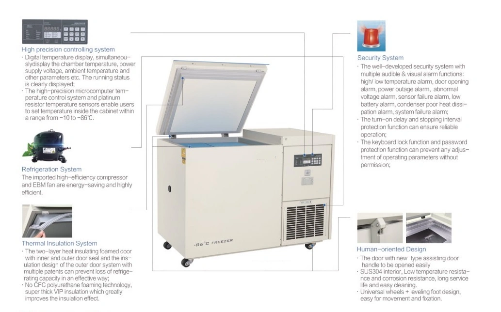 Horizontal Lab Chest Ultra Low Temperature Freezer with High Precision Control