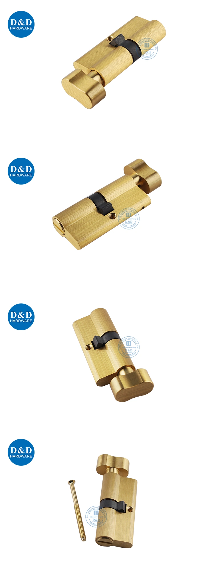 Solid Brass Satin Golden Euro Cylinder Lock for Bathroom Door