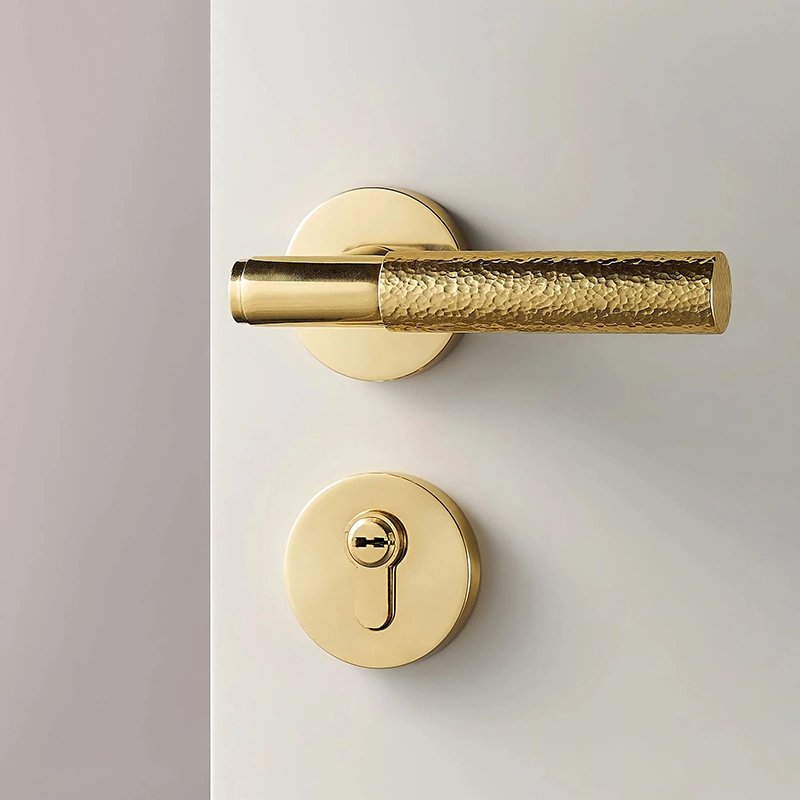 Koppalive Lever Door Handles with Lock, Australia Satin Hammered Brass Door Handle