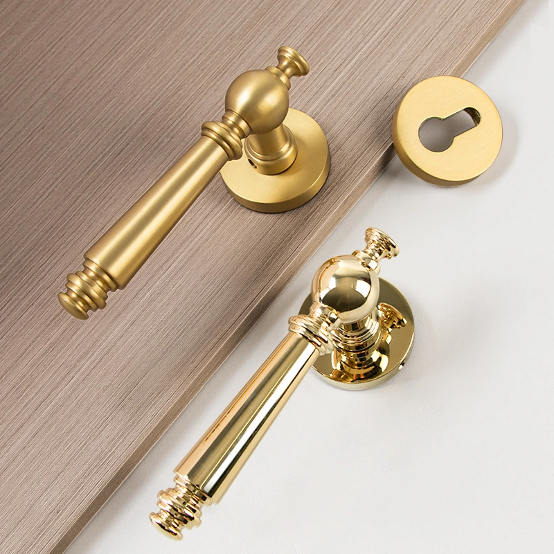 Modern Zinc Alloy Design Pull Handle and Lock Gold Color Luxury Door Handle for Bedroom