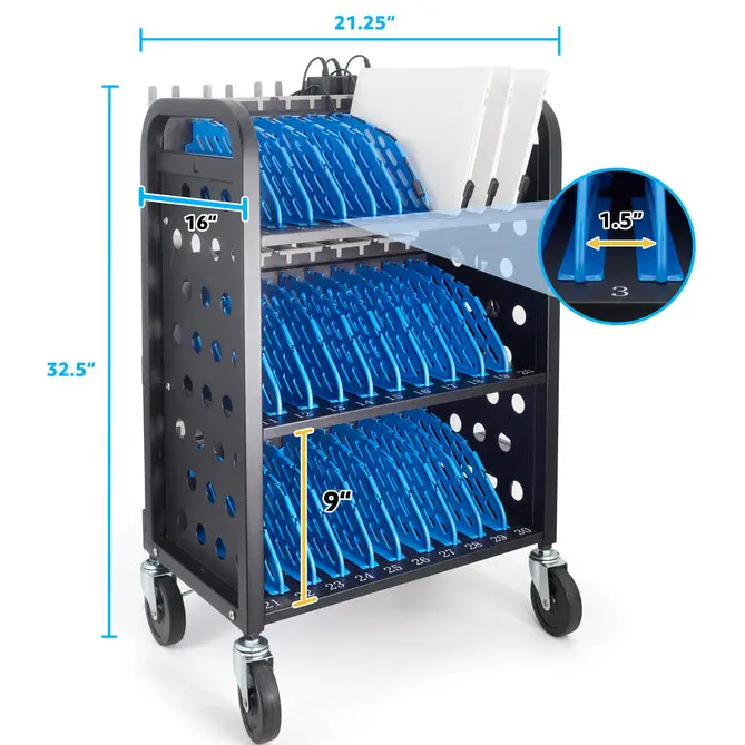 Tablet Storage Charging Cabinet with Wheels; Factory Laptop Charging Cart 30 Bays in Educational Equipment