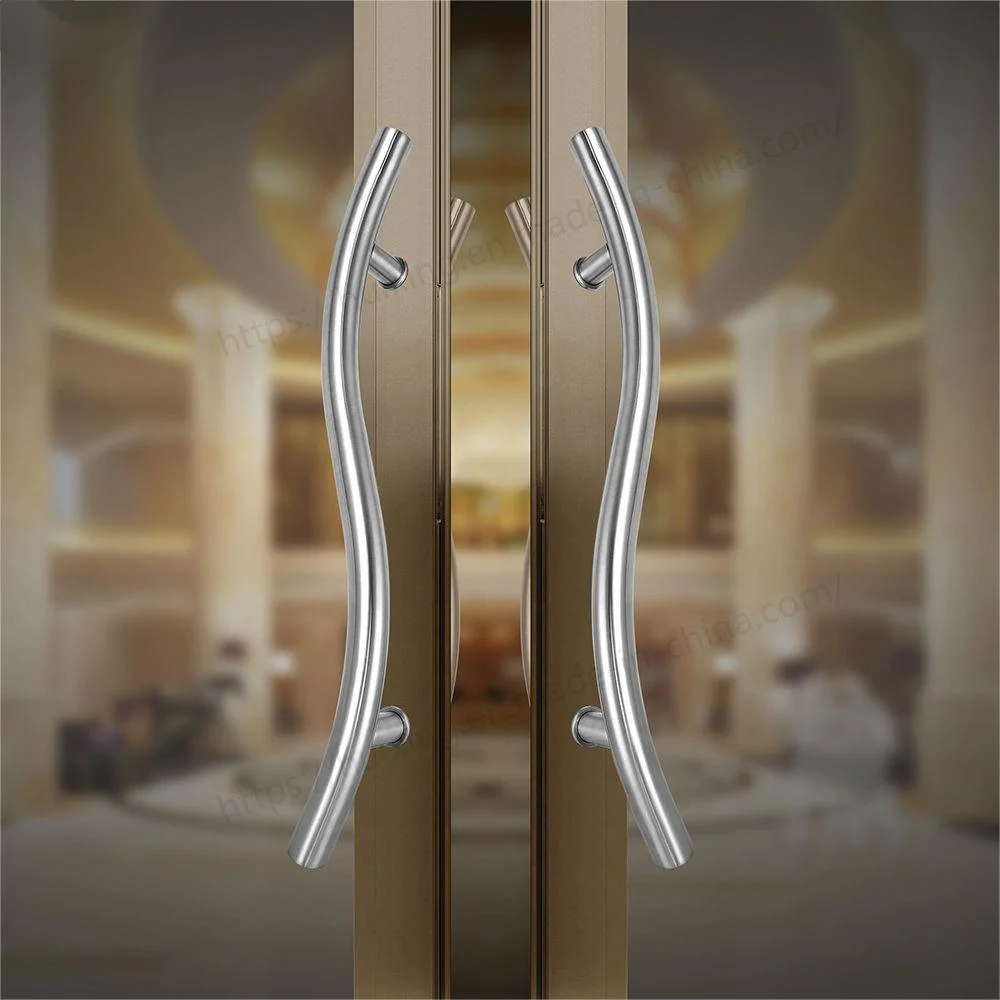 High Quality Stainless Steel Shower Room Door Mirror Satin Curved Glass Door Handle