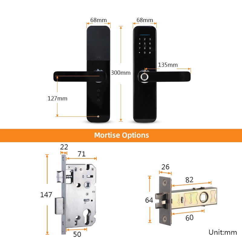 Tuya WiFi APP Electronic Intelligent Main Gate Fingerprint Digital Handle Door Keyless Smart Lock with Multiple Language