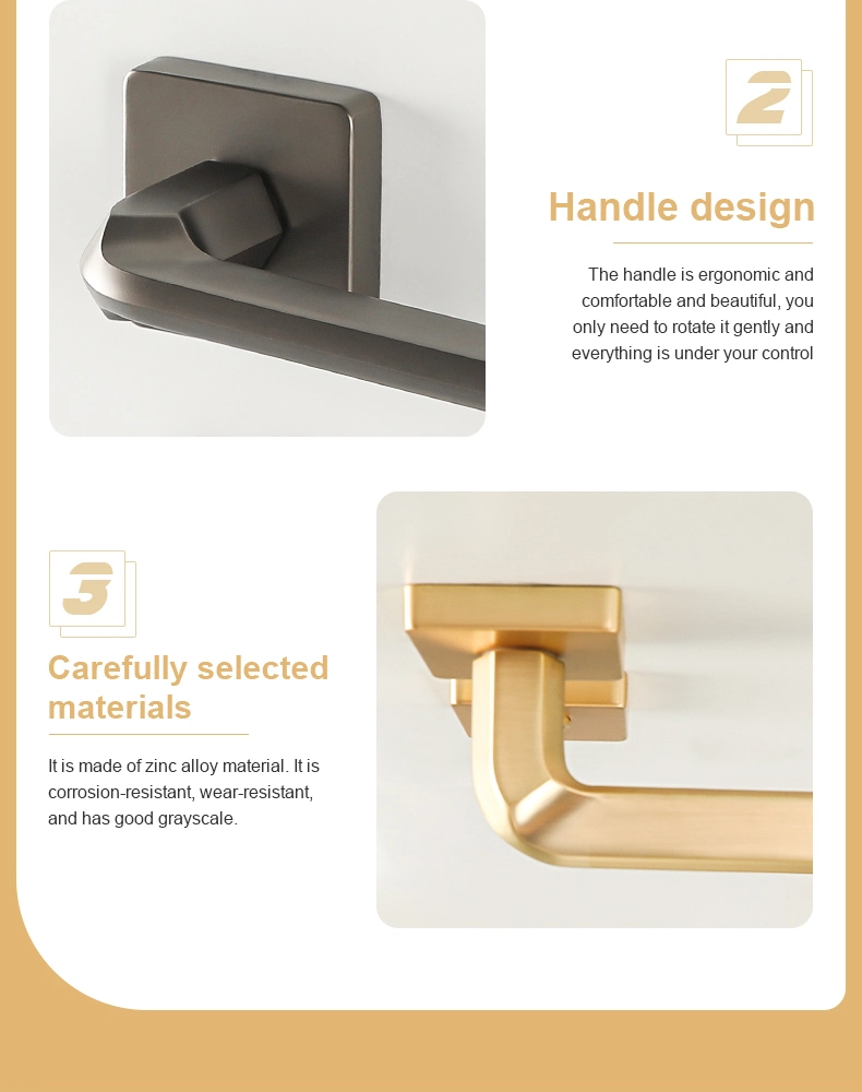 Classic Zinc Alloy American Style Inside Gold Split Set Interior Door Handle with Key Set Silent Lock